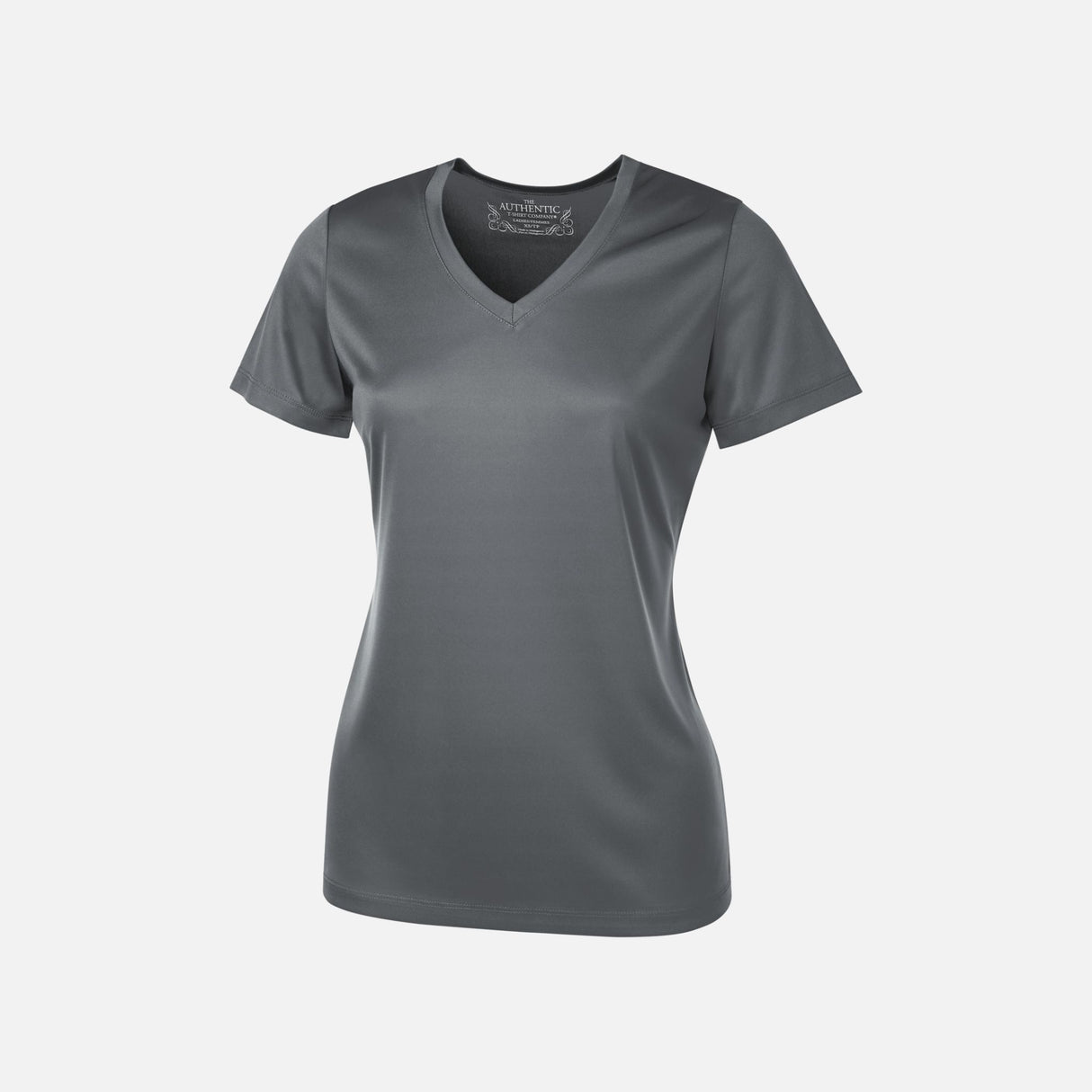 T-shirt femme à manches courtes ATC en tissu de performance, col en V, couleur charbon, vêtement de sport pour femmes