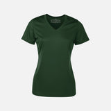 T-shirt performance pour femme ATC à col en V, manches courtes, tissu léger vert forêt, vêtement de sport pour femme
