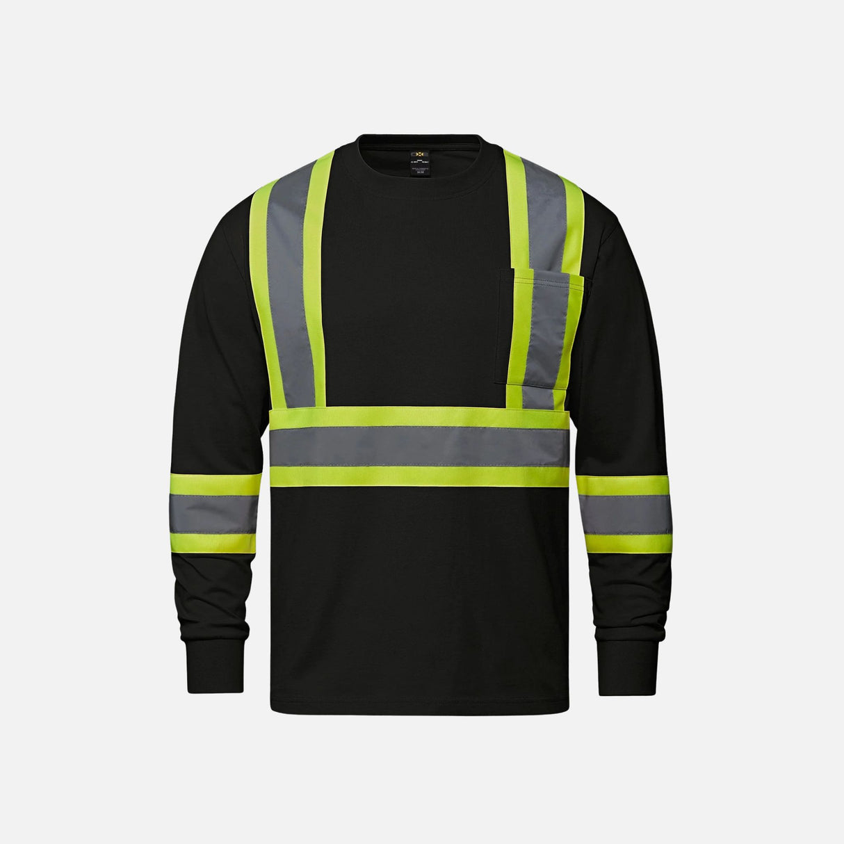 Chandail à manches longues haute visibilité noir pour sécurité, fabriqué par Canada Sportswear, idéal pour le travail en extérieur.