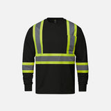 Chandail à manches longues haute visibilité noir pour sécurité, fabriqué par Canada Sportswear, idéal pour le travail en extérieur.