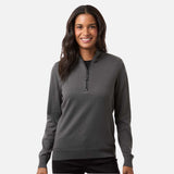 Chandail 1/4 zip pour femme Devon & Jones en gris, vêtements-chandails, élégant et confortable, tissu doux et moderne.