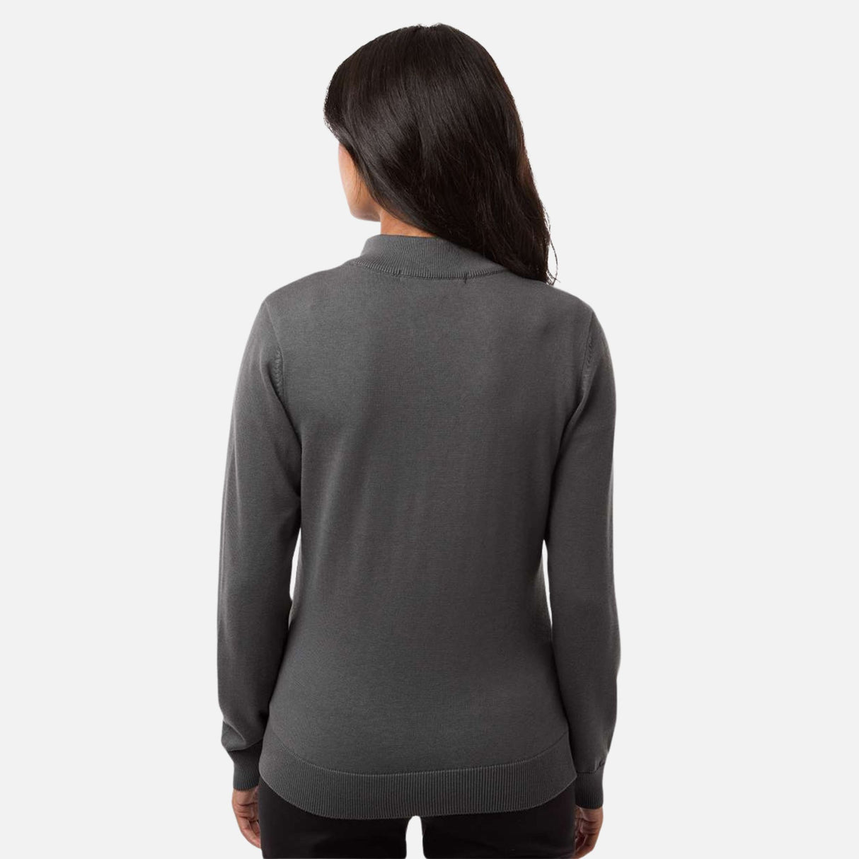 Chandail 1/4 zip pour femme Devon & Jones en gris, vêtement élégant et confortable, style classique et responsable.