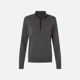 Chandail 1/4 zip pour femme de Devon & Jones, vêtement gris en laine confortable et élégant, idéal pour un style décontracté.