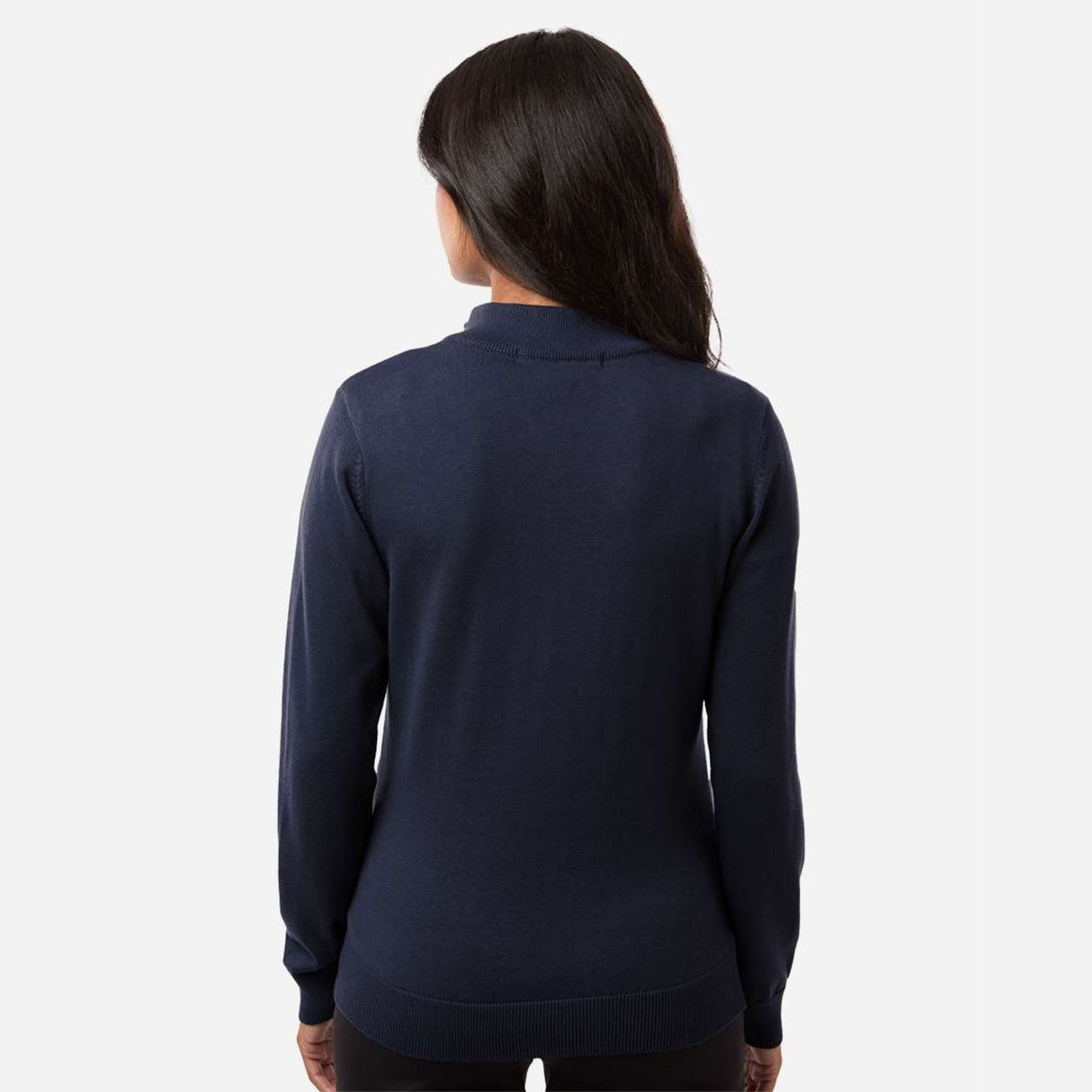 Chandail 1/4 zip pour femme Devon & Jones, marine, en tissu confortable, élégant et responsable.