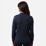 Chandail 1/4 zip pour femme Devon & Jones, marine, en tissu confortable, élégant et responsable.