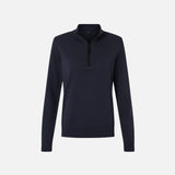 Chandail 1/4 zip pour femme Devon & Jones en marine, vêtement confortable et élégant, tissu doux et respirant.