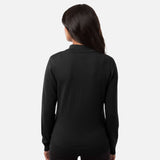 Chandail 1/4 zip pour femme Devon & Jones, noir, en tissu confortable, élégant et responsable, pour un style décontracté.