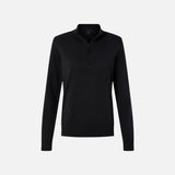 Chandail 1/4 zip pour femme Devon & Jones, élégant et confortable, en noir, vêtement décontracté à col montant.