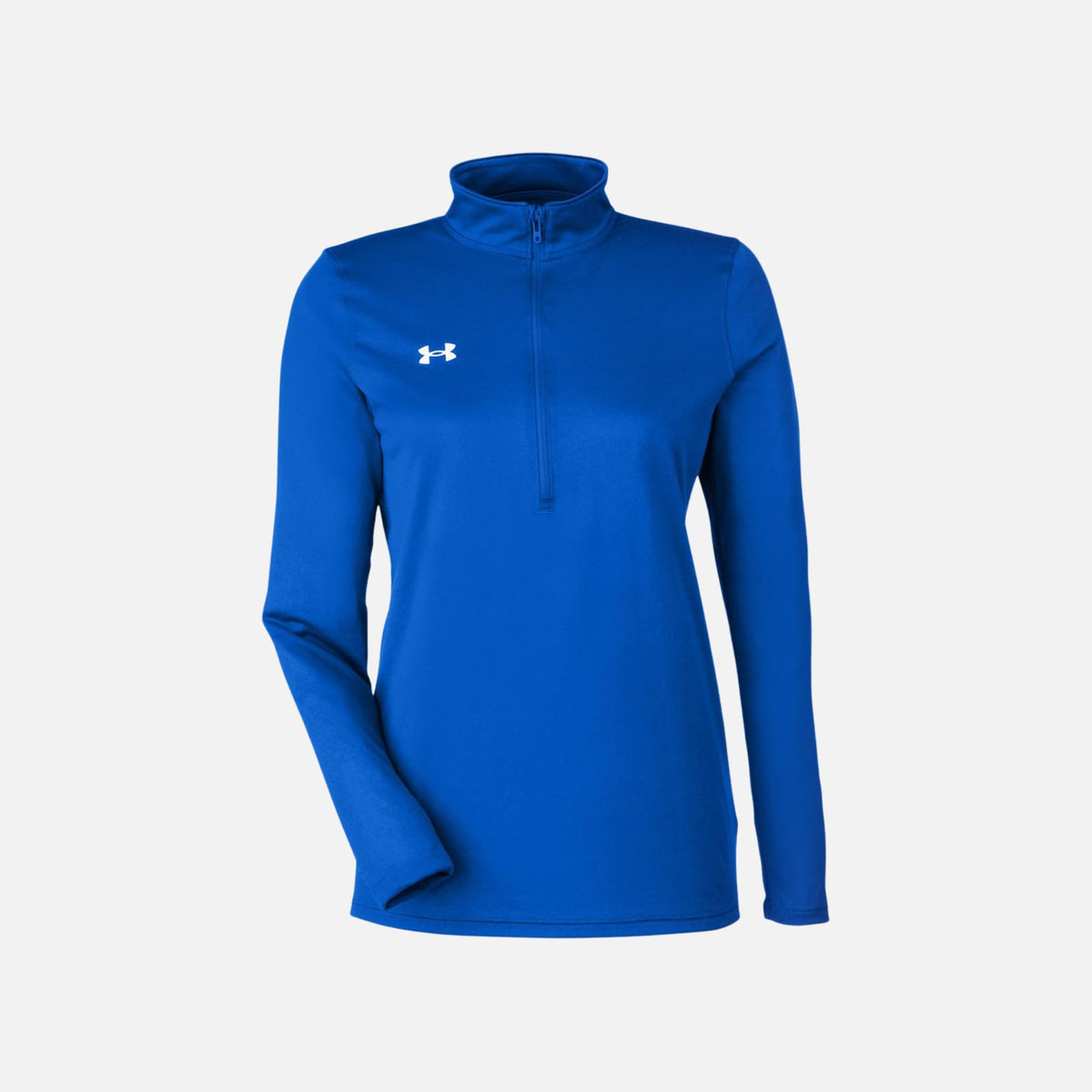 Pull demi-zip Under Armour Team Tech, veste légère en tissu technique bleu royal, avec col zippé et logo de la marque.