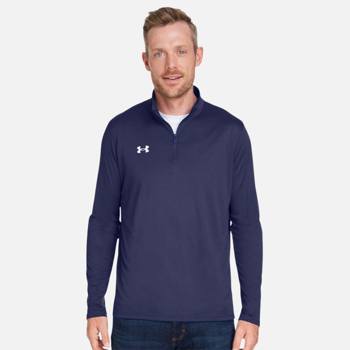 Chandail-zippee-quart-homme-UnderArmour-S_S-1376844-marine-devant-mannequin
