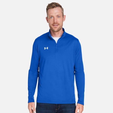 Chandail à manches longues 1/4 zip Under Armour Team Tech, homme, couleur royal, tissu technique pour sport et confort.