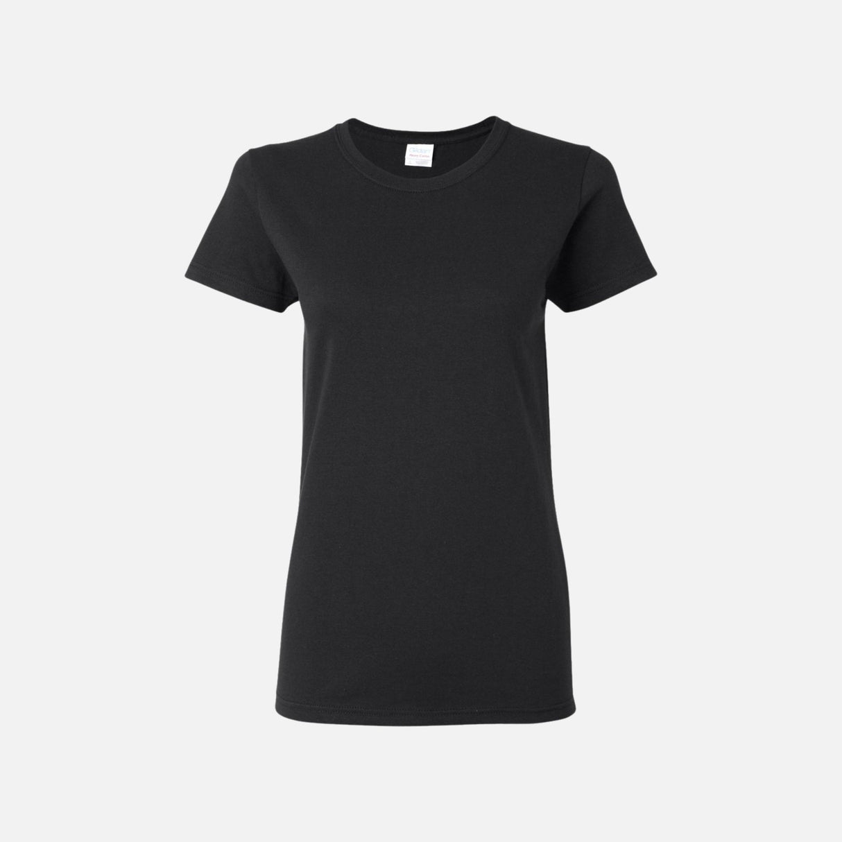 T-shirt à manches courtes Gildan 5000L noir, vêtement de base en coton pour hommes ou femmes, vue de face.