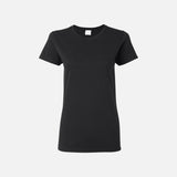 T-shirt à manches courtes Gildan 5000L noir, vêtement de base en coton pour hommes ou femmes, vue de face.
