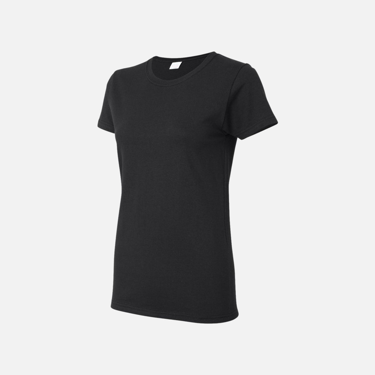 T-shirt à manches courtes Gildan 5000L, vêtement noir en coton pour homme, vue de face avec col rond.