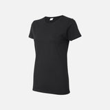 T-shirt à manches courtes Gildan 5000L, vêtement noir en coton pour homme, vue de face avec col rond.