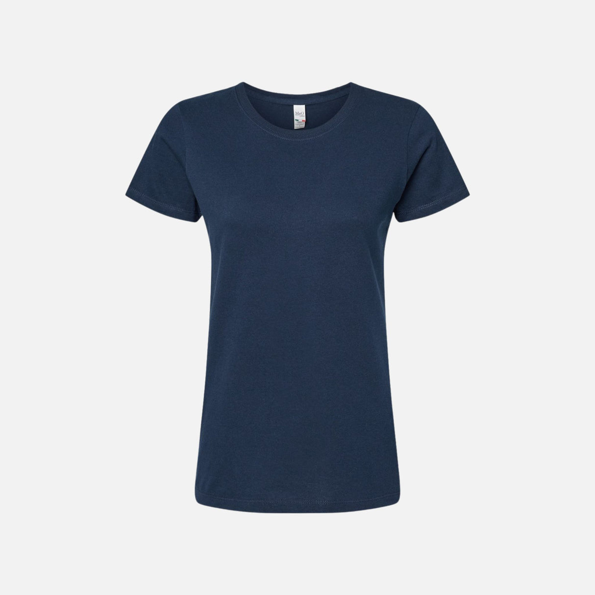 T-shirt Gold Soft Touch de M&O en tissu doux, couleur marine, vue de face, porté sur mannequin.