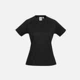 T-shirt femme Sprint Biz T301LS en noir, léger et respirant, manches courtes, vêtement de sport pour femmes.