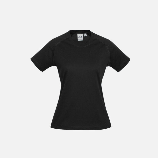 T-shirt femme Sprint Biz T301LS en noir, léger et respirant, manches courtes, vêtement de sport pour femmes.