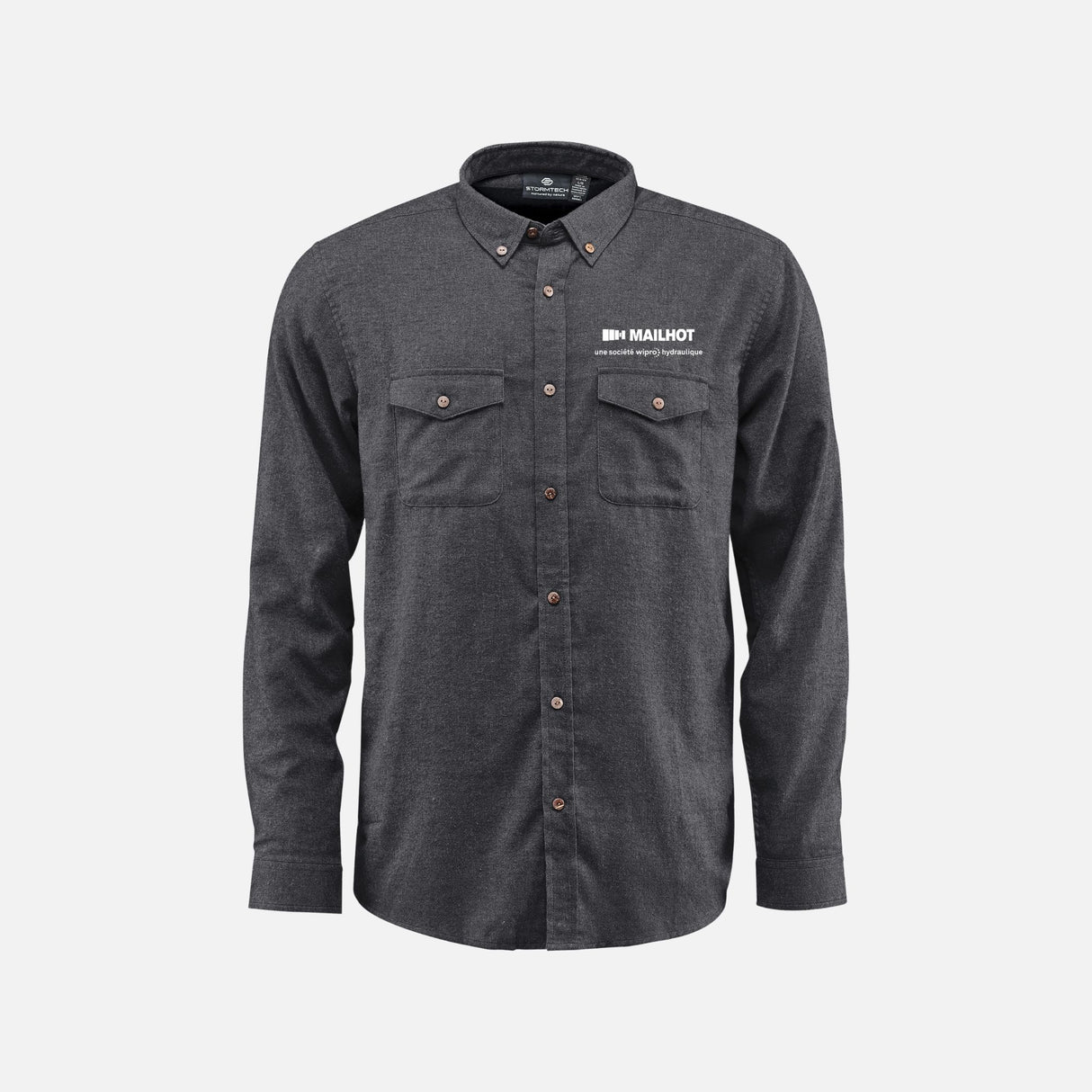 Chemise à manches longues pour homme Stormtech Cambridge en tissu charbon, look élégant et confortable pour le bureau.