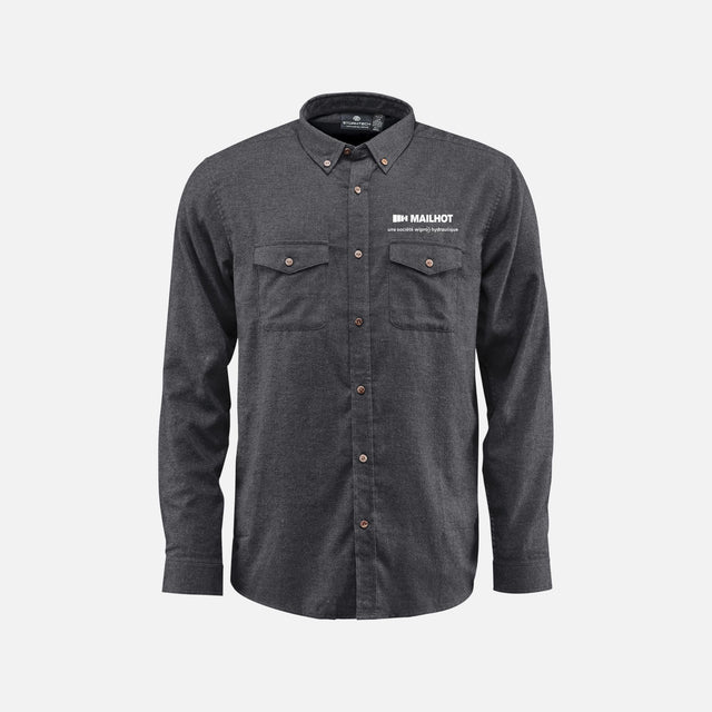 Chemise à manches longues pour homme Stormtech Cambridge en tissu charbon, look élégant et confortable pour le bureau.
