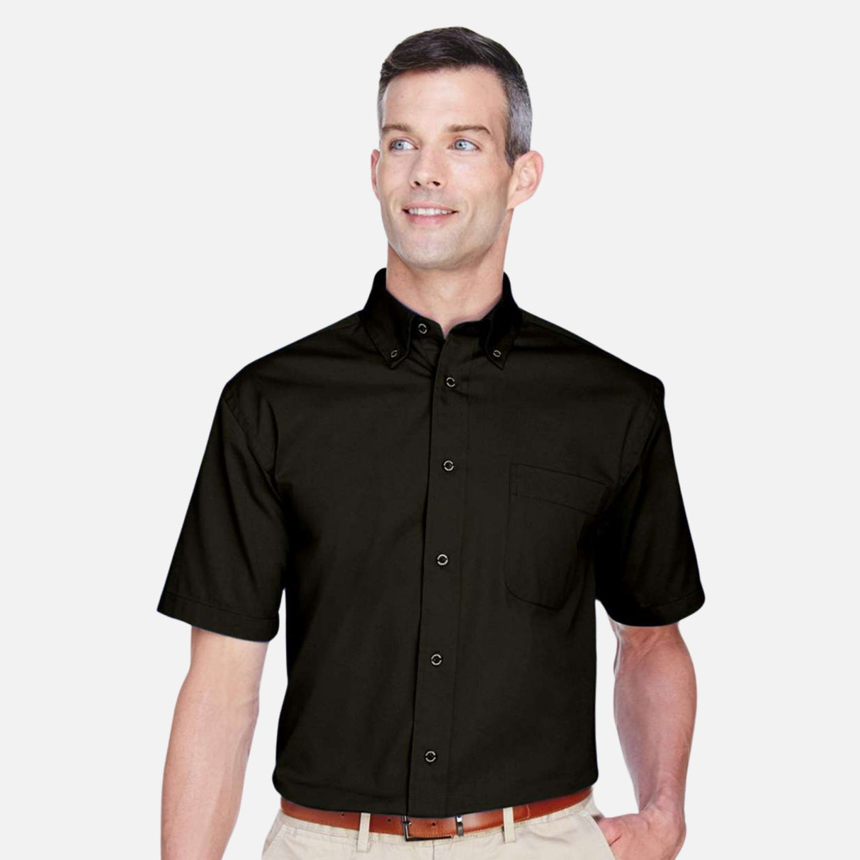Chemise-MC-Harriton-S_S-M500S-noir-devant-mannequin
