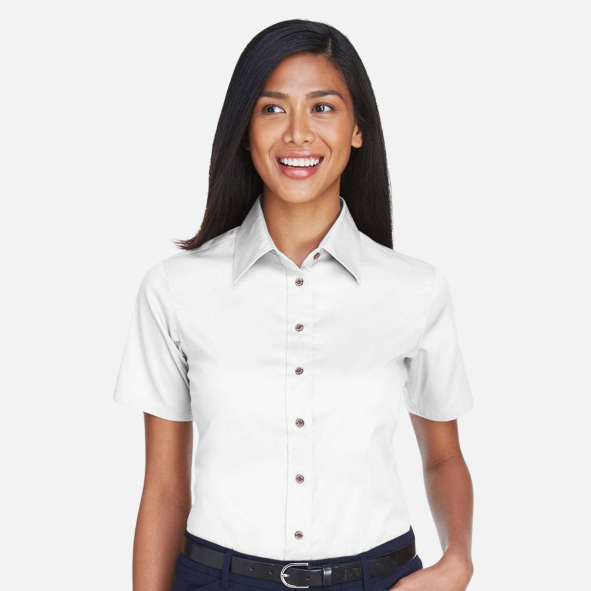 Chemise-MC-Harriton-S_S-M500SW-blanc-devant-mannequin