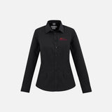Chemise à manches longues pour femme Biz London en noir, tissu léger et élégant, vue de face sur fond blanc.