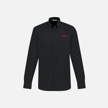 Chemise à manches longues pour homme Biz London en noir, tissu léger, col classique, style élégant et moderne.