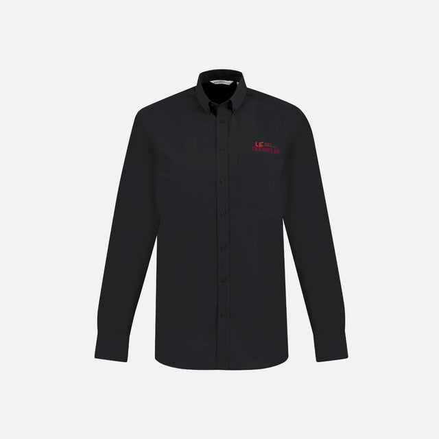 Chemise à manches longues pour homme Biz London en noir, tissu élégant et coupe classique visible sur l'image.