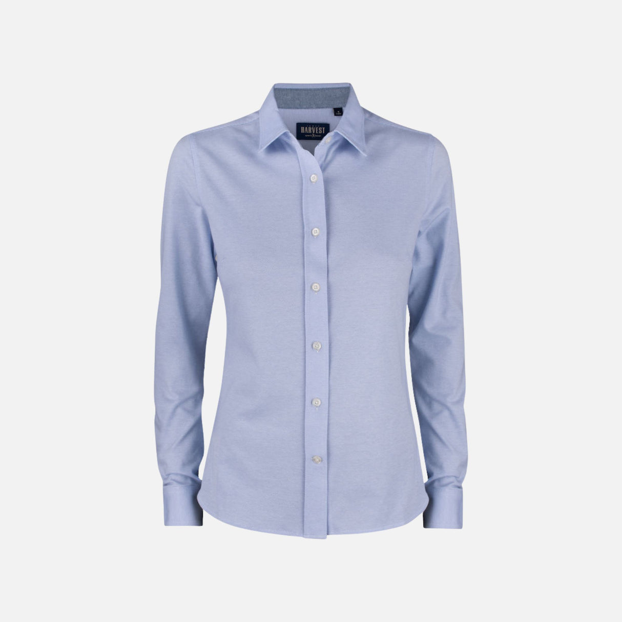 Chemise en denim pour femme James Harvest, à manches longues, bleu, avec col classique et style décontracté.