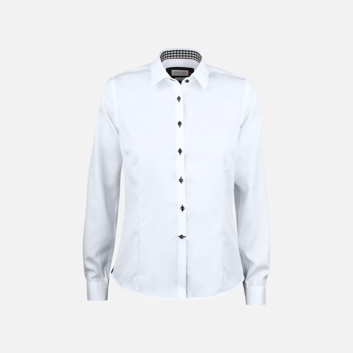 Chemise à manches longues pour femme James Harvest blanche en coton, vue de face, tissu doux et élégant.