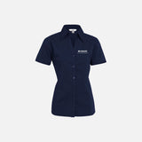 Chemise à manches 3/4 pour femme de la marque Biz, couleur marine, vêtement de bureau élégante et confortable.