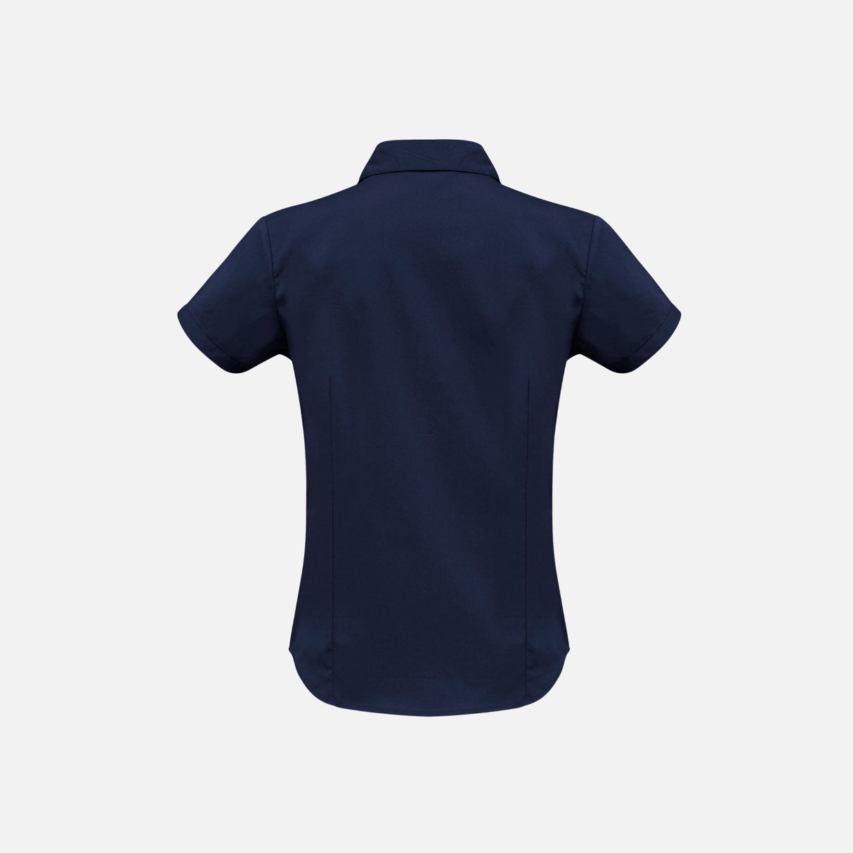 Chemise à manches 3/4 pour femme Biz Metro, couleur marine, en tissu léger, portée par une femme dans un style professionnel élégante