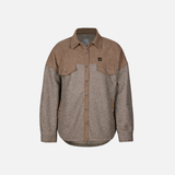 Chemise de travail en velours côtelé et laine pour femme, marque Pilote et Filles, couleur taupe, détails visibles.
