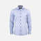 Chemise homme bleu à manches longues James Harvest, vêtement élégant en tissu léger, boutonnières et col classique.