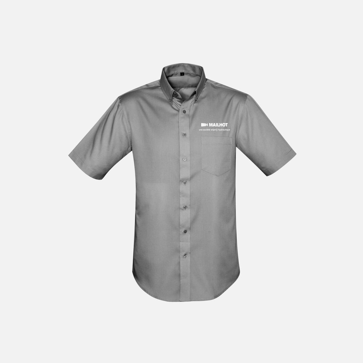Chemise à manches courtes pour homme Biz, modèle Dalton, en tissu gris, détails de la chemise visible.