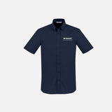 Chemise à manches courtes pour homme Biz London, couleur marine, en tissu léger, avec col classique et boutons.