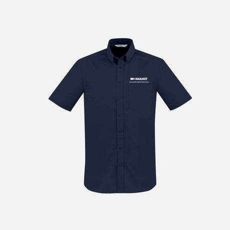 Chemise à manches courtes pour homme Biz London, couleur marine, en tissu léger, avec col classique et boutons.