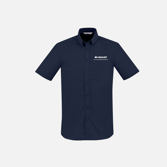 Chemise à manches courtes pour homme Biz London, couleur marine, en tissu léger, avec col classique et boutons.