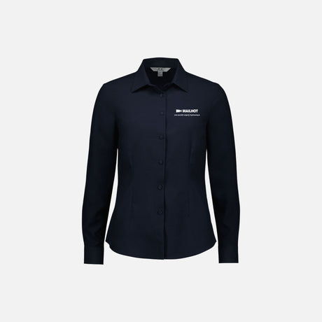 Chemise à manches longues Biz S424LL en tissu marine, vêtement professionnel pour homme, détails visibles sur l'image.