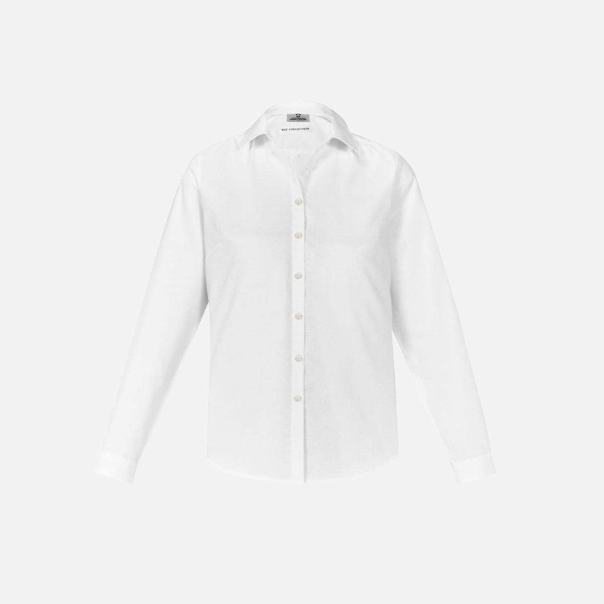 Chemise à manches longues pour femme Biz Memphis, blanche en tissu léger, vue de face.