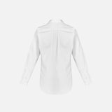 Chemise à manches longues pour femme Biz Memphis, chemise blanche en coton avec col et boutons visibles.