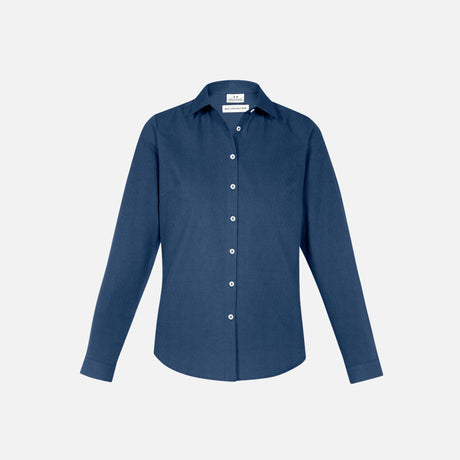 Chemise à manches longues pour femme Biz Memphis en bleu minéral, vêtement chic et élégant, en tissu léger.