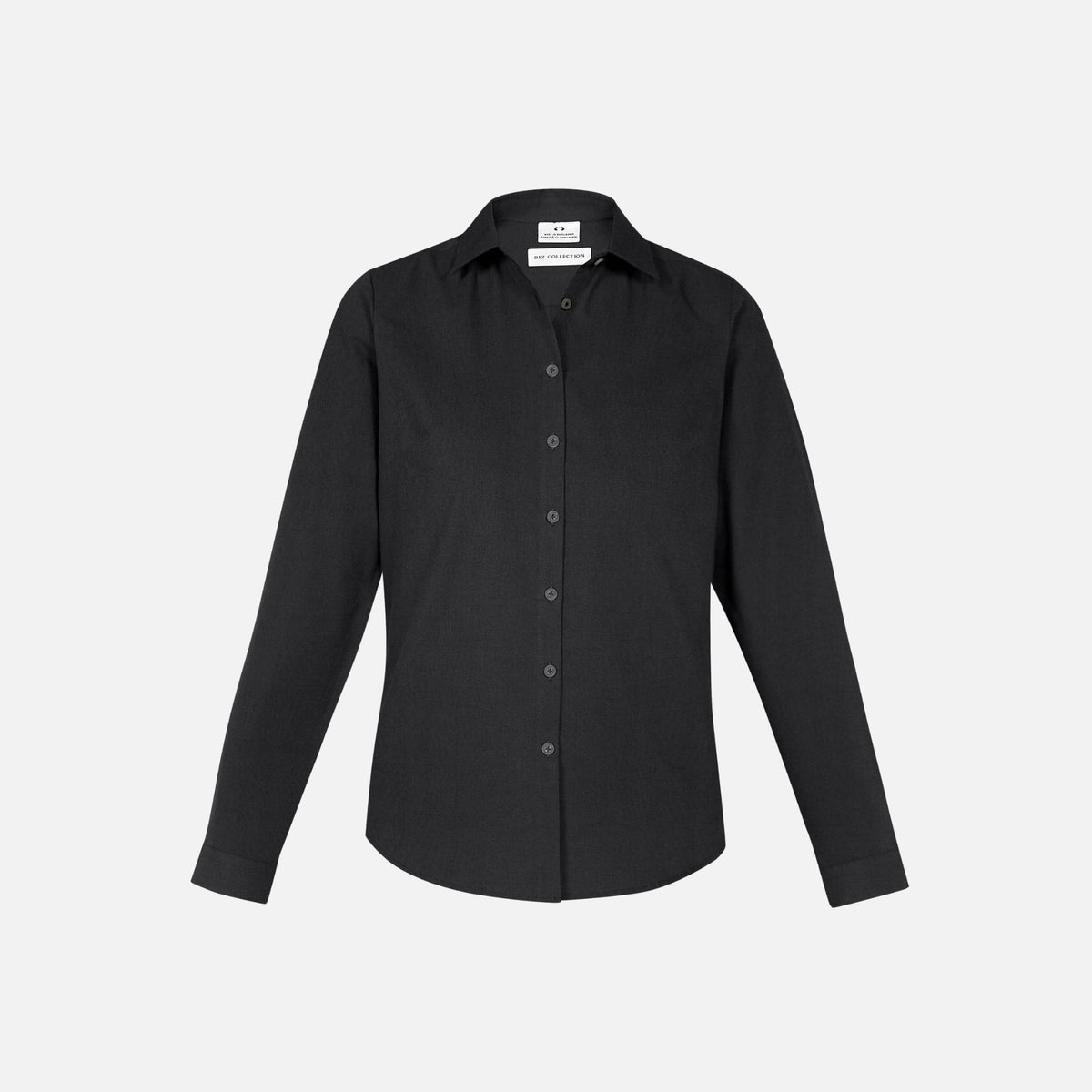 Chemise à manches longues pour femme Biz Memphis, en tissu noir, style élégant et confortable, vue de face.