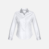 Chemise à manches longues pour femme Biz S522LL blanche, vêtement élégant en tissu léger, style classique et confortable.