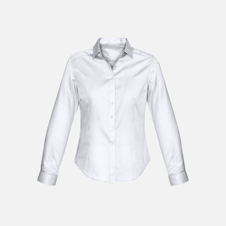 Chemise à manches longues pour femme Biz S522LL blanche, vêtement élégant en tissu léger, style classique et confortable.