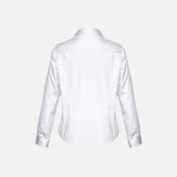 Chemise à manches longues pour femme Biz S522LL en coton blanc, vue de face, détail du col et manches.