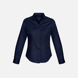 Chemise à manches longues pour femme Biz en tissu marine, coupe classique, col boutonné, idéal pour un style élégant et décontracté