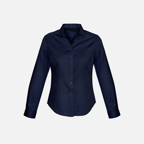 Chemise à manches longues pour femme Biz en tissu marine, coupe classique, col boutonné, idéal pour un style élégant et décontracté