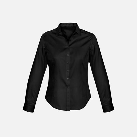 Chemise à manches longues pour femme Biz, modèle S522LL, en tissu noir, vue de face, style élégant et classique.